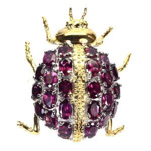 Rhodolite Garnet Sterling Silver Beetle LARGE Brooch